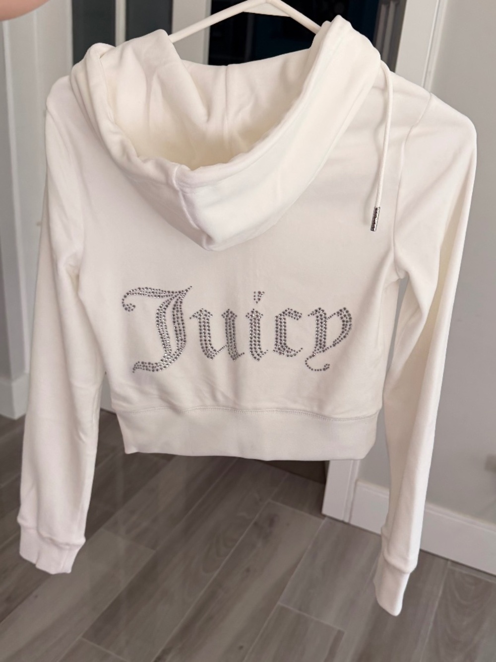 Juicy Couture white crop velur hoodie